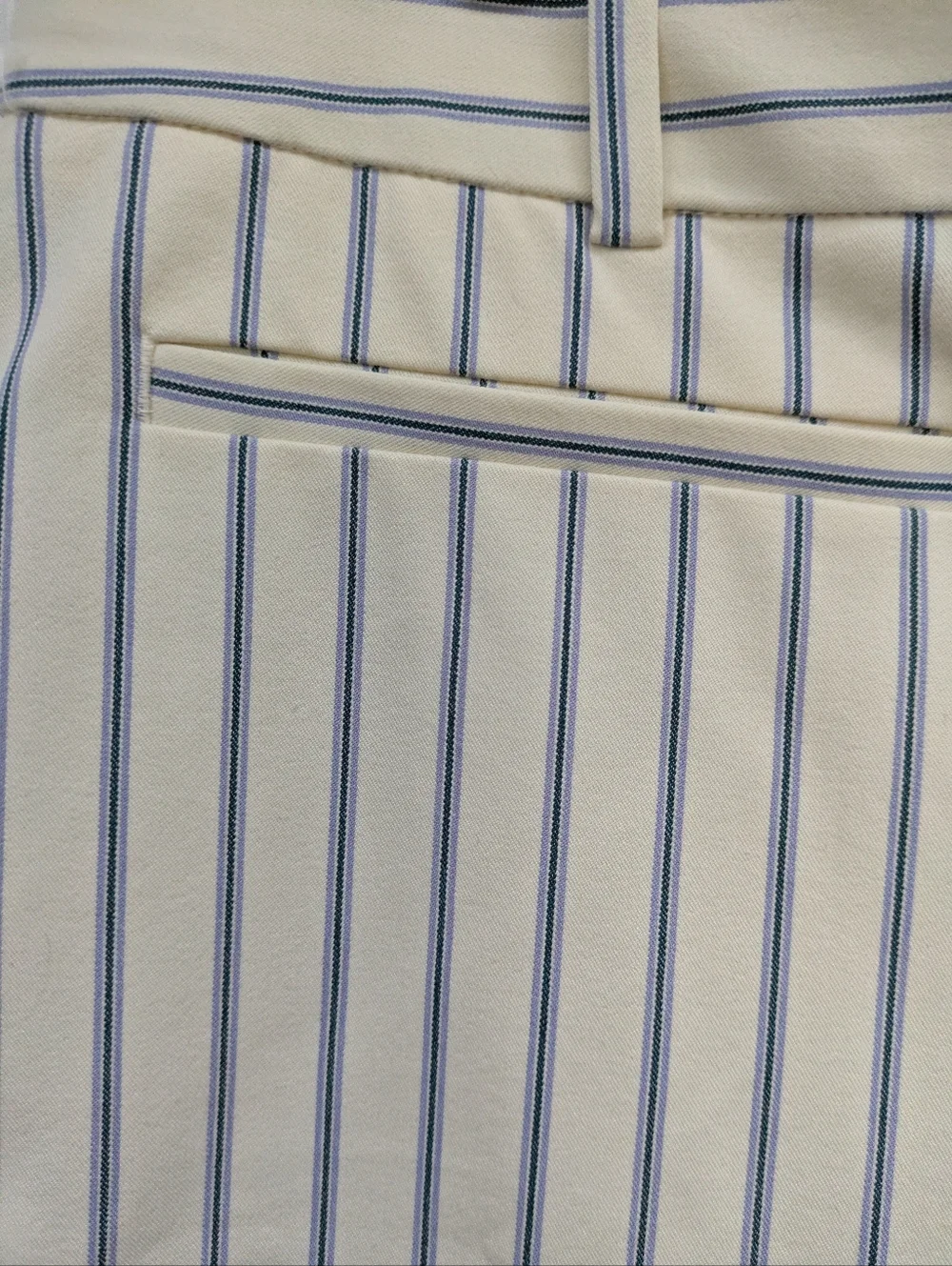 Anthropologie Essential Slim Cream Trousers with Blue & Lavender Pinstripes - Picture 5 of 10